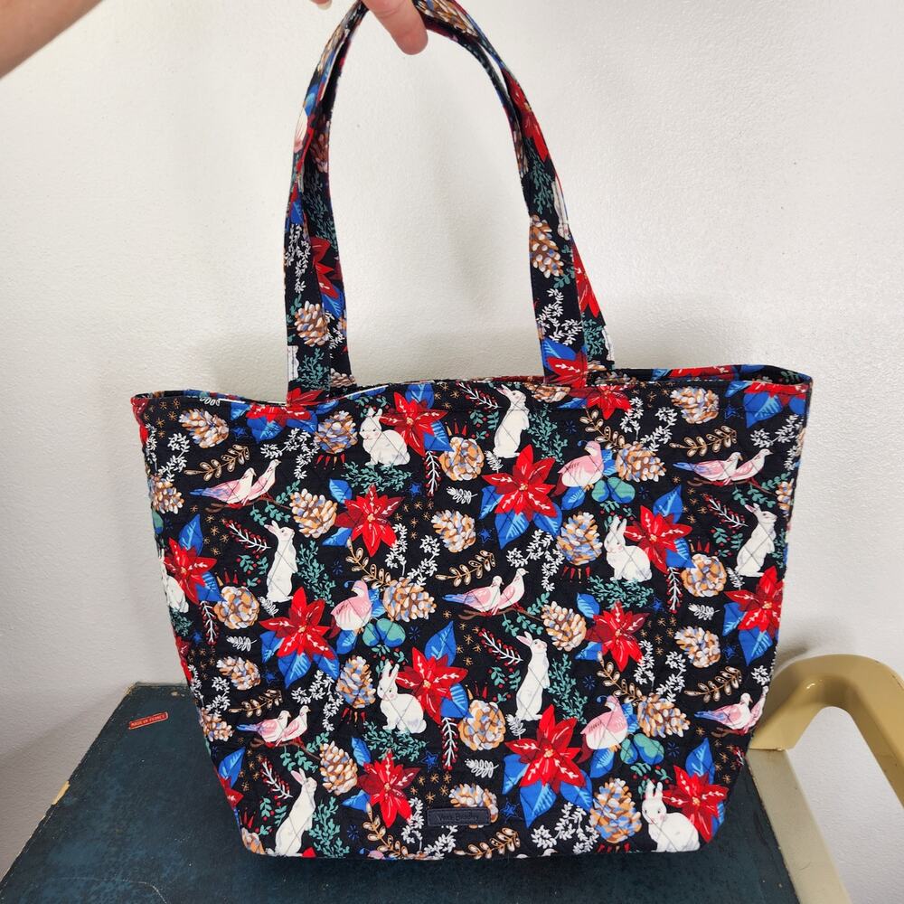 Vera Bradley Winter Forest Large Tote Bag Travel Animal Print Poinsettia